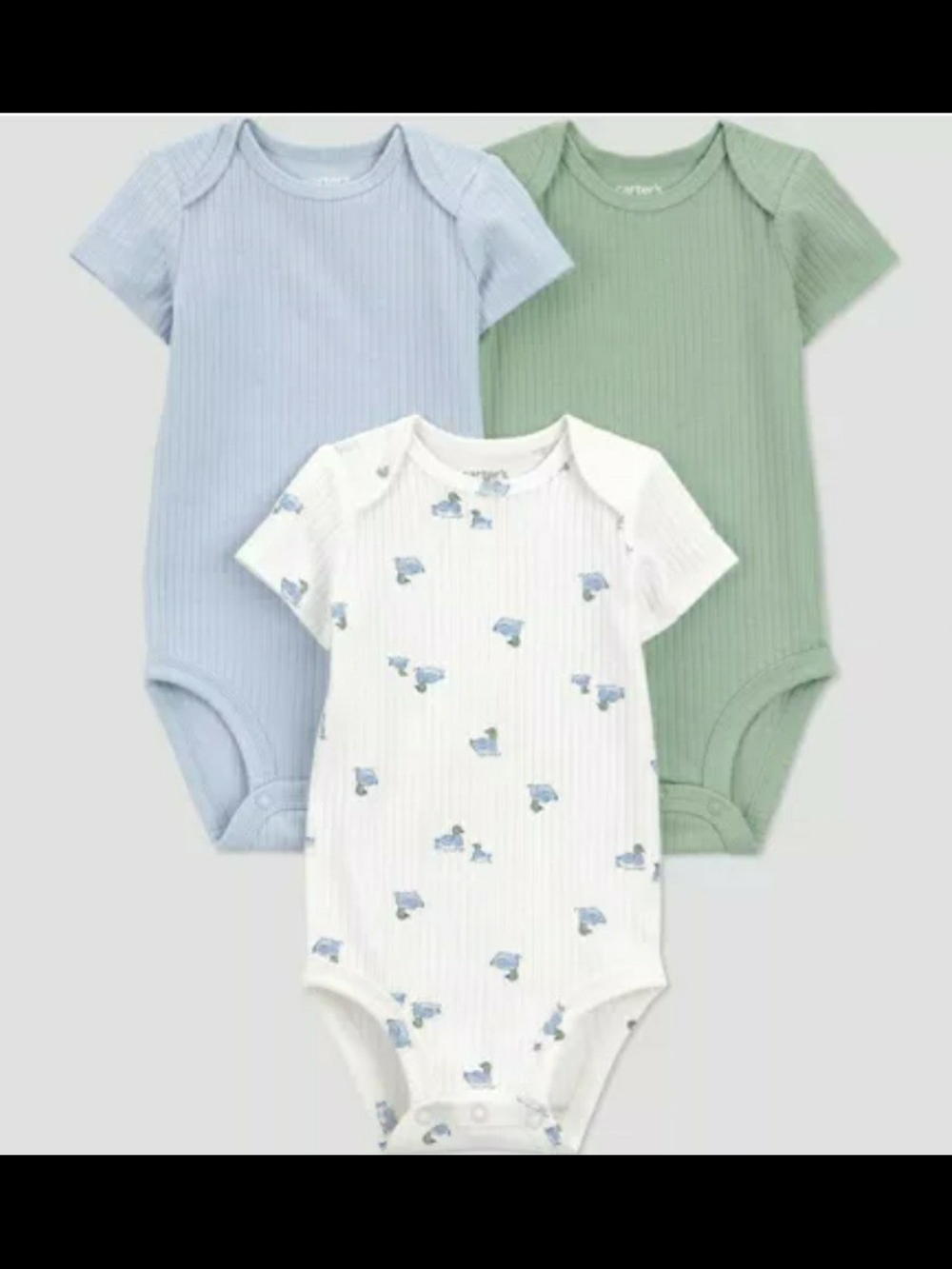 Carter's Ribbed Short-Sleeve Bodysuits - Light Blue, Sage Green, White